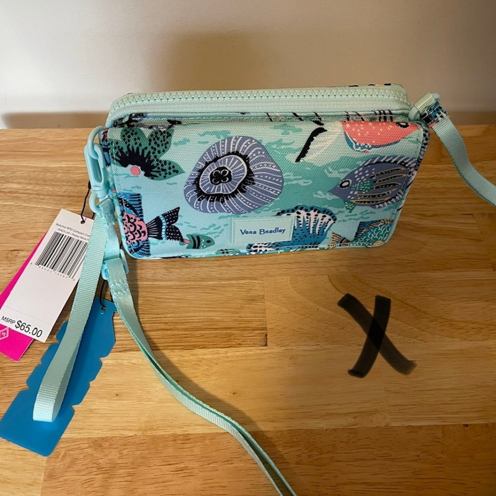 Vera Bradley RFID Compact Crossbody in Paisley Wave Fish (ReActive Material)